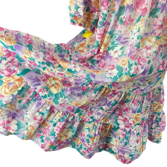 Vtg 80s 90s Two Potato Granny Pastel Floral Midi Tiered Muumuu Dress M Sheer - Picture 8 of 16